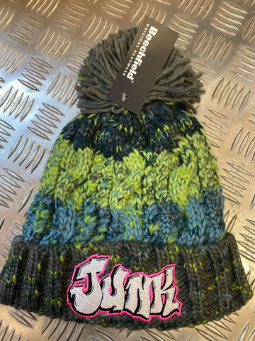 Junk Clothing green/grey bobble hat